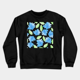 pattern with abstract watercolor blue flowers and leaves Crewneck Sweatshirt